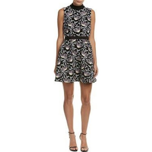 SELF-PORTRAIT Fit & Flare Dress Size UK 6 / US 2 Blue Peony Lace Stand Collar - Picture 1 of 8